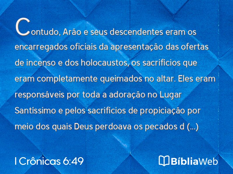 I Crônicas 6:49 em imagem para compartilhar