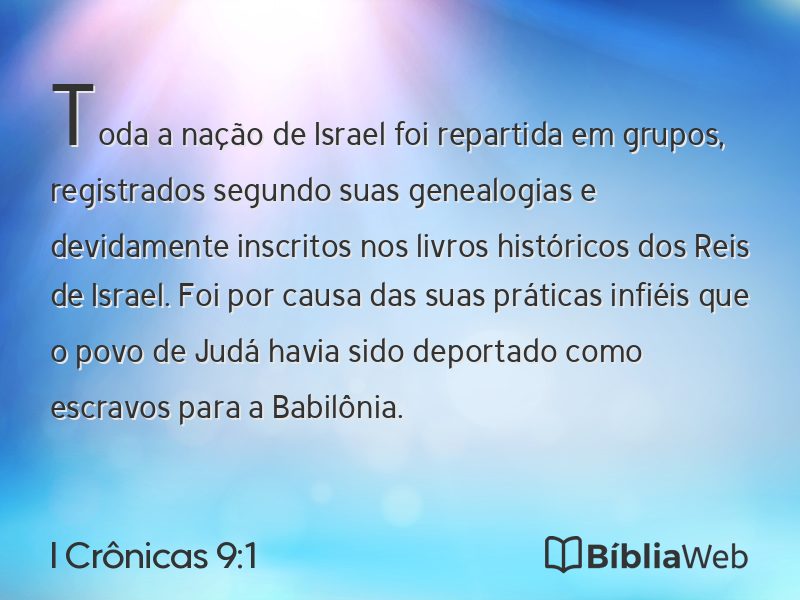 I Crônicas 9:1 em imagem para compartilhar