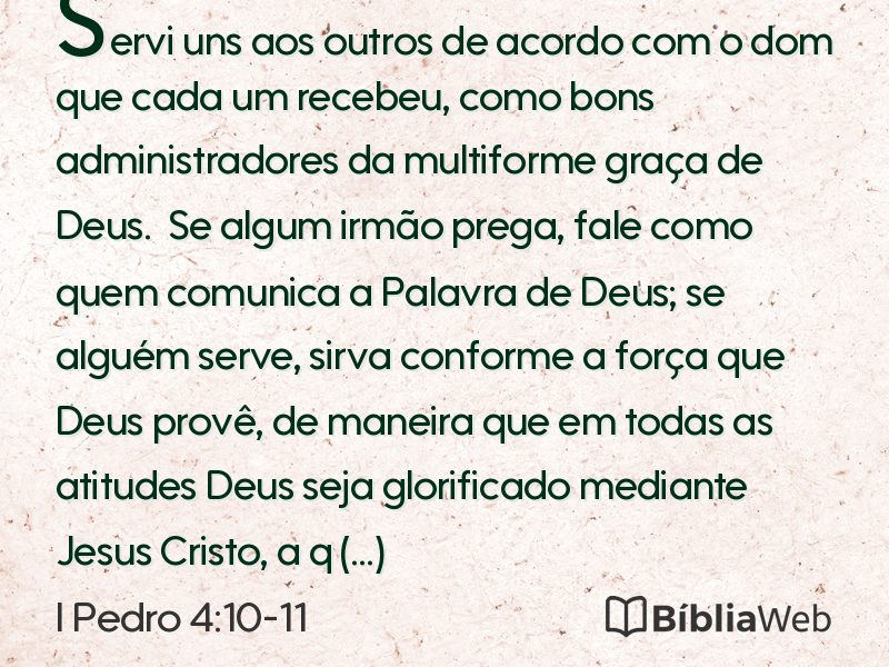 I Pedro 4:10-11 em imagem para compartilhar