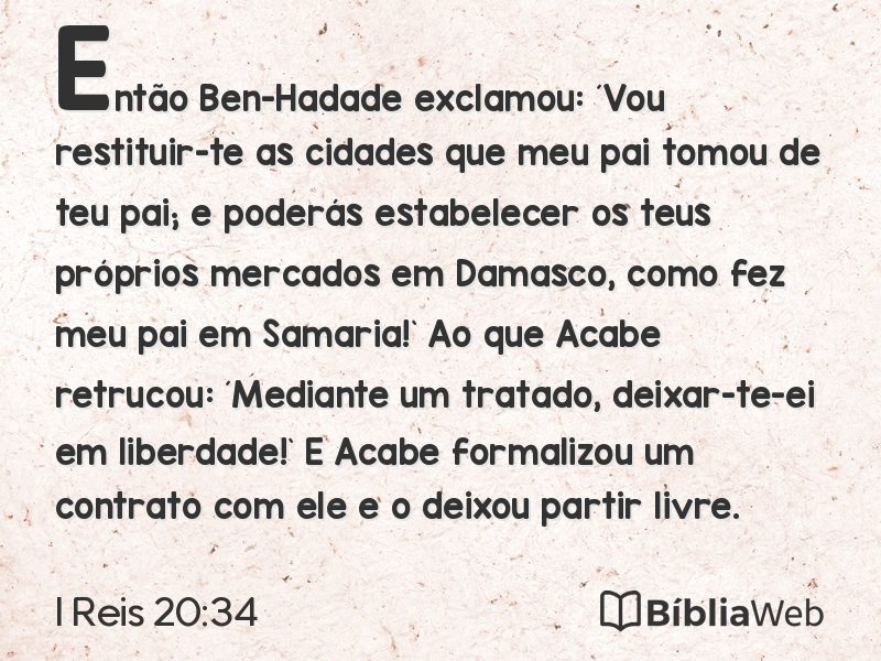 I Reis 20:34 em imagem para compartilhar