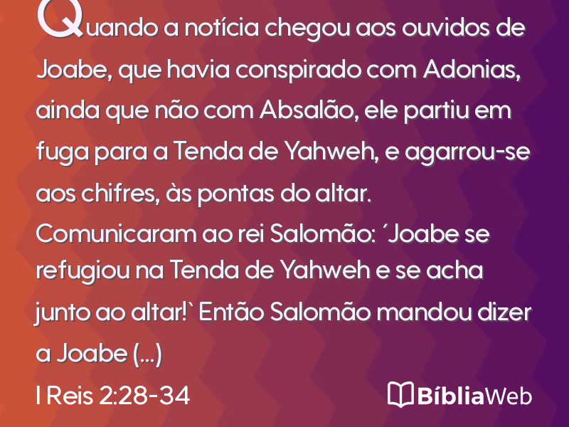 I Reis 2:28-34 em imagem para compartilhar
