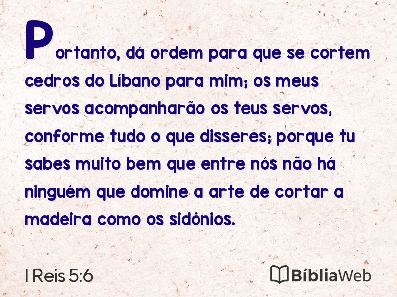 I Reis 5:6 em imagem para compartilhar