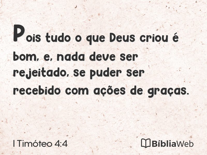 I Timóteo 4:4 em imagem para compartilhar
