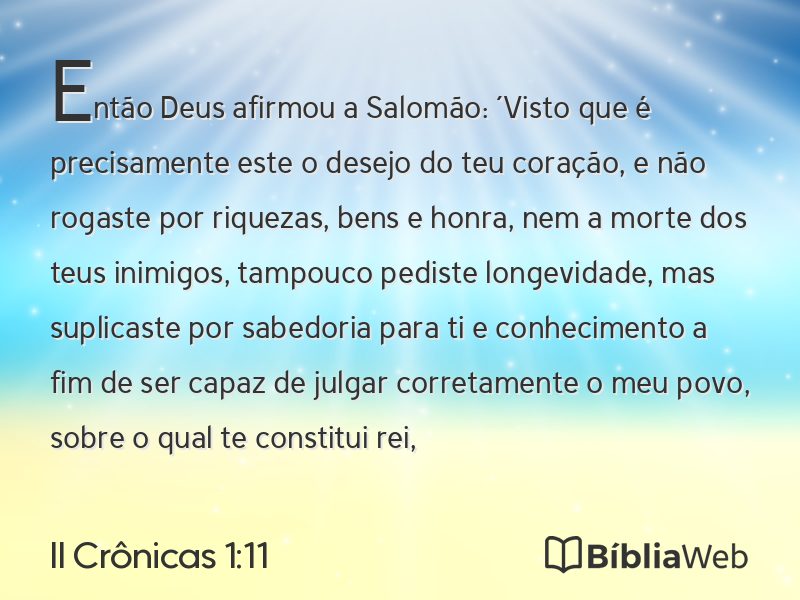 II Crônicas 1:11 em imagem para compartilhar