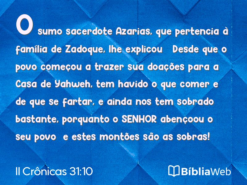 II Crônicas 31:10 em imagem para compartilhar