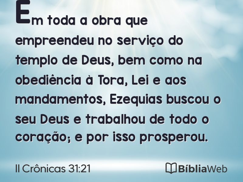 II Crônicas 31:21 em imagem para compartilhar