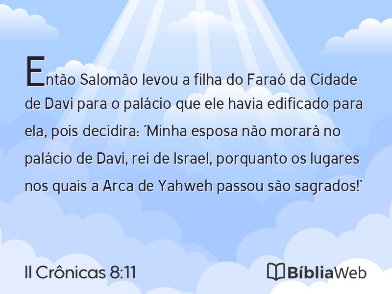 II Crônicas 8:11 em imagem para compartilhar