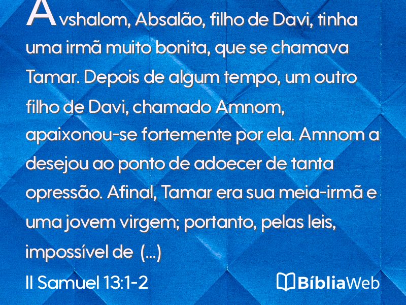 II Samuel 13:1-2 em imagem para compartilhar