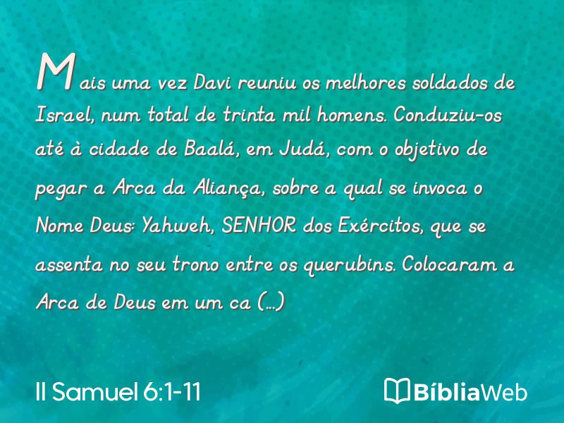 II Samuel 6:1-11 em imagem para compartilhar