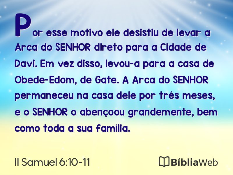 II Samuel 6:10-11 em imagem para compartilhar