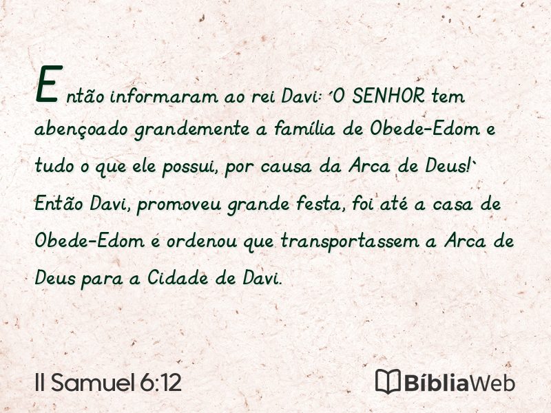 II Samuel 6:12 em imagem para compartilhar