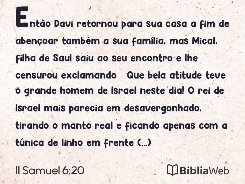 II Samuel 6:20 em imagem para compartilhar