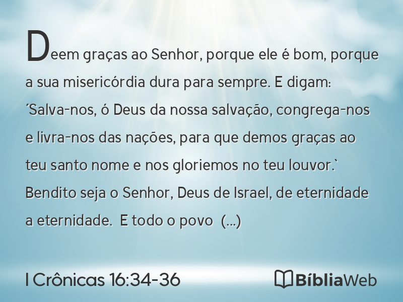 I Crônicas 16:34-36 em imagem para compartilhar