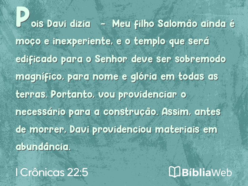 I Crônicas 22:5 em imagem para compartilhar