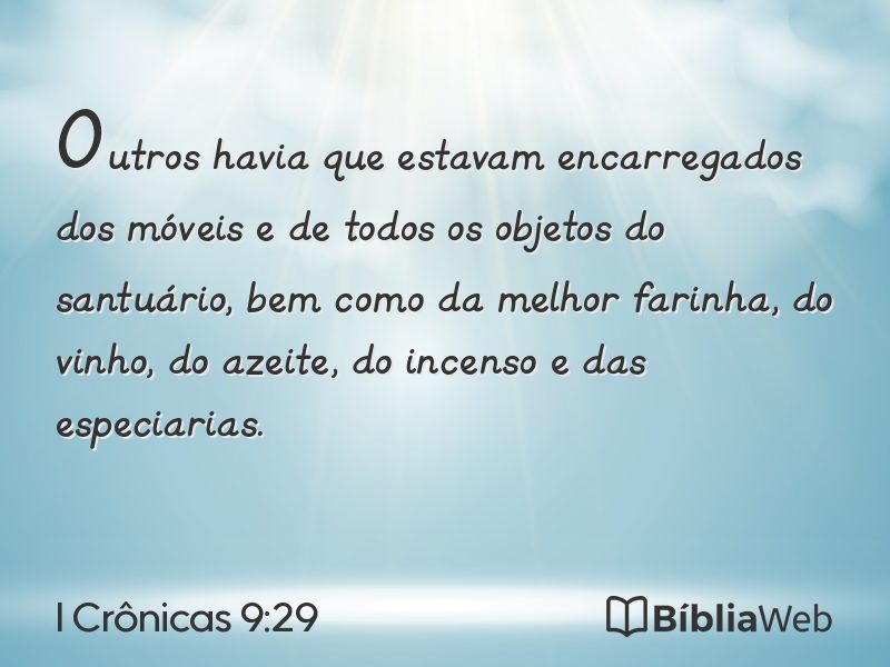 I Crônicas 9:29 em imagem para compartilhar