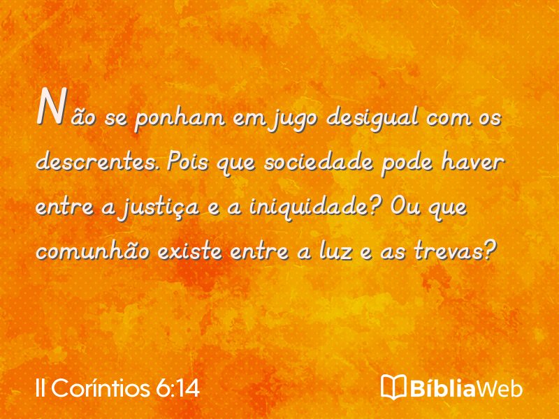 II Coríntios 6:14 em imagem para compartilhar