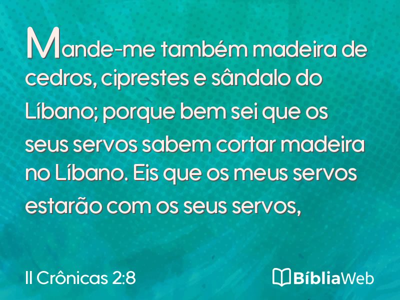II Crônicas 2:8 em imagem para compartilhar