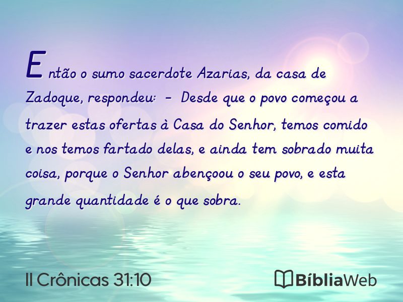 II Crônicas 31:10 em imagem para compartilhar