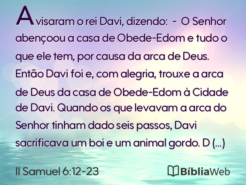 II Samuel 6:12-23 em imagem para compartilhar