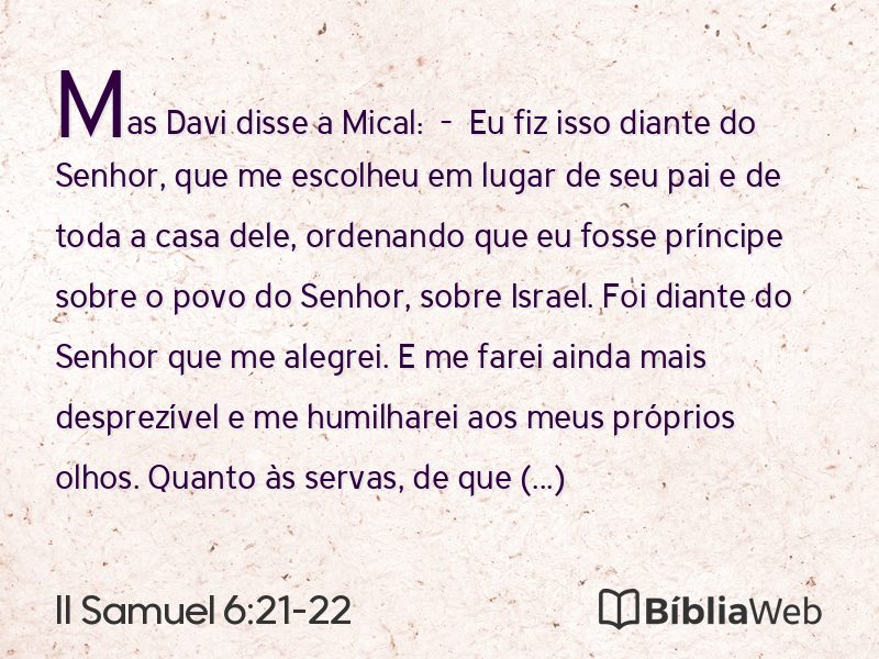 II Samuel 6:21-22 em imagem para compartilhar