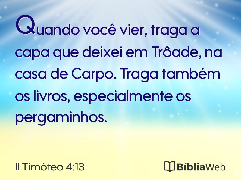 II Timóteo 4:13 em imagem para compartilhar