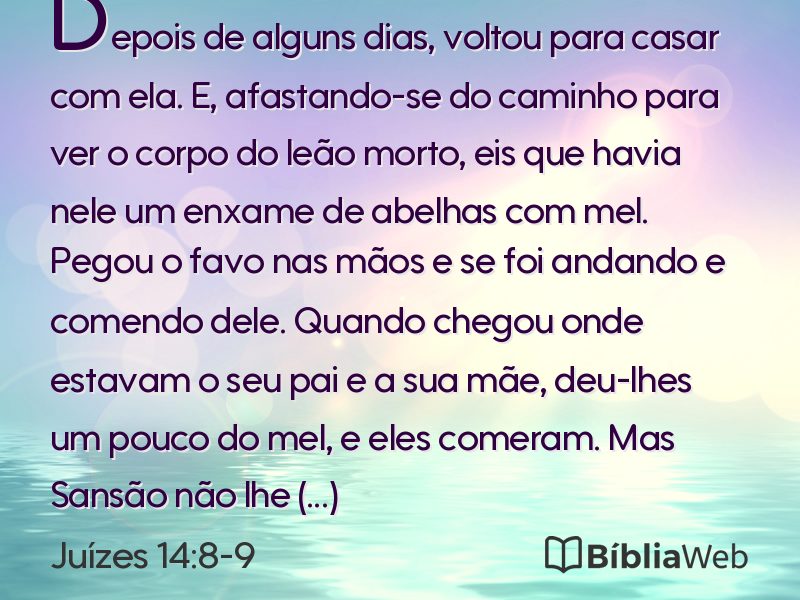Juízes 14:8-9 em imagem para compartilhar