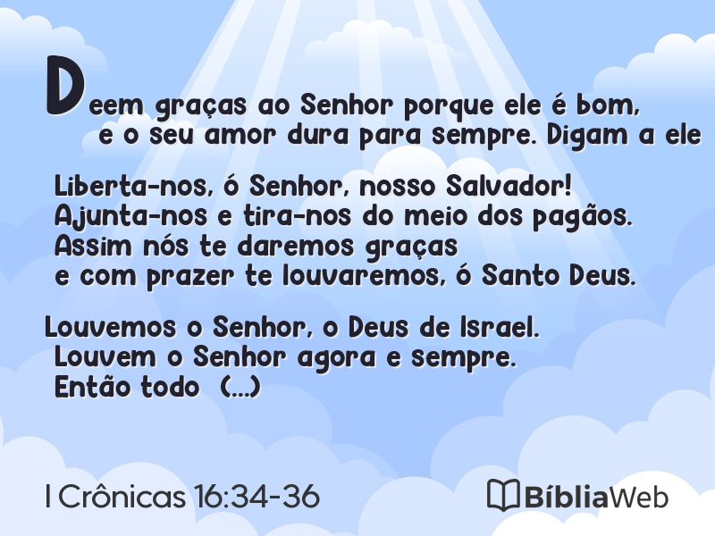I Crônicas 16:34-36 em imagem para compartilhar
