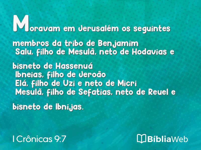 I Crônicas 9:7 em imagem para compartilhar