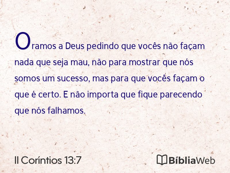 II Coríntios 13:7 em imagem para compartilhar