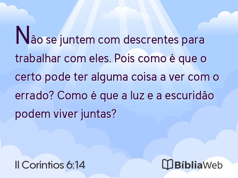 II Coríntios 6:14 em imagem para compartilhar