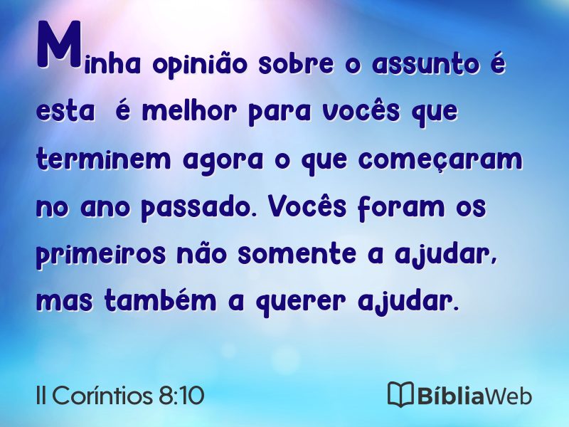 II Coríntios 8:10 em imagem para compartilhar