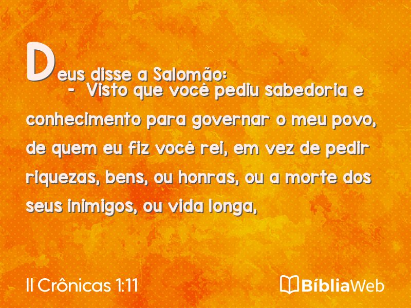 II Crônicas 1:11 em imagem para compartilhar