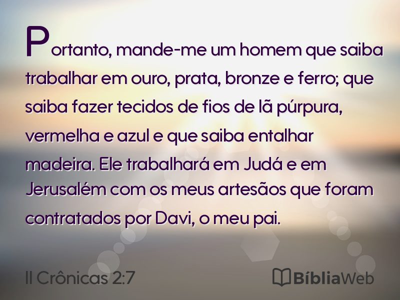 II Crônicas 2:7 em imagem para compartilhar