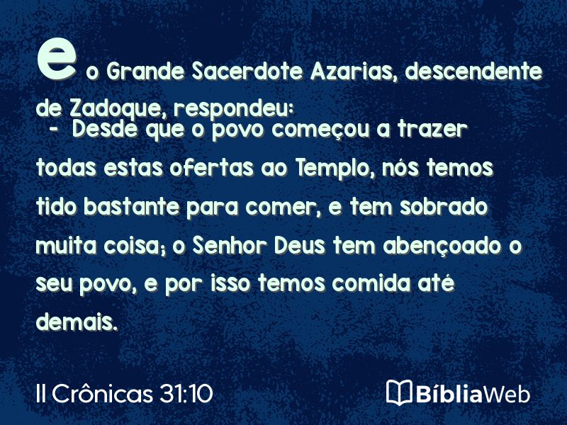 II Crônicas 31:10 em imagem para compartilhar