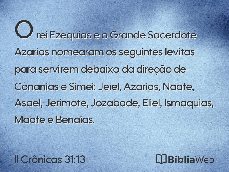 II Crônicas 31:13 em imagem para compartilhar