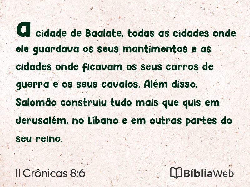 II Crônicas 8:6 em imagem para compartilhar