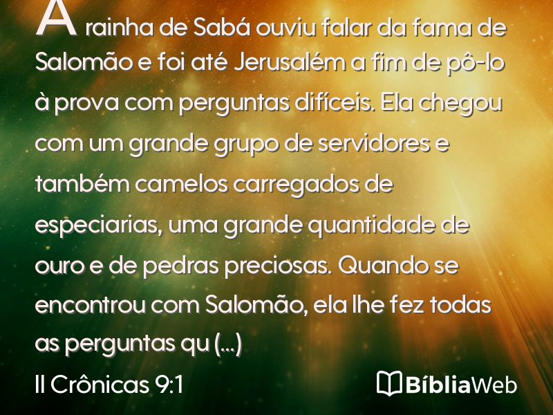 II Crônicas 9:1 em imagem para compartilhar
