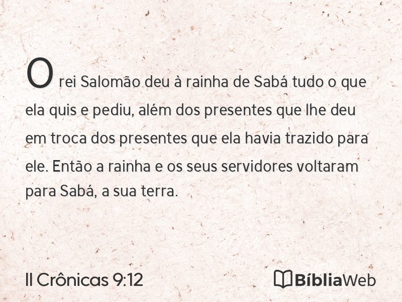 II Crônicas 9:12 em imagem para compartilhar