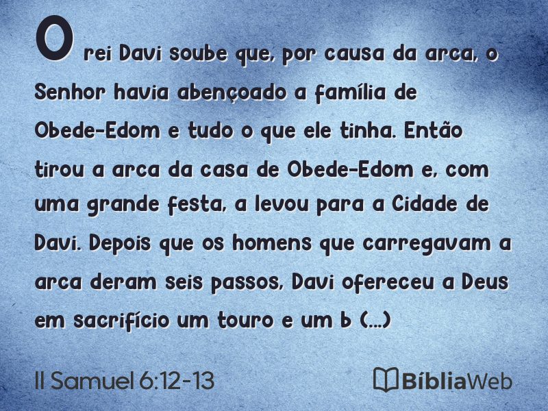 II Samuel 6:12-13 em imagem para compartilhar