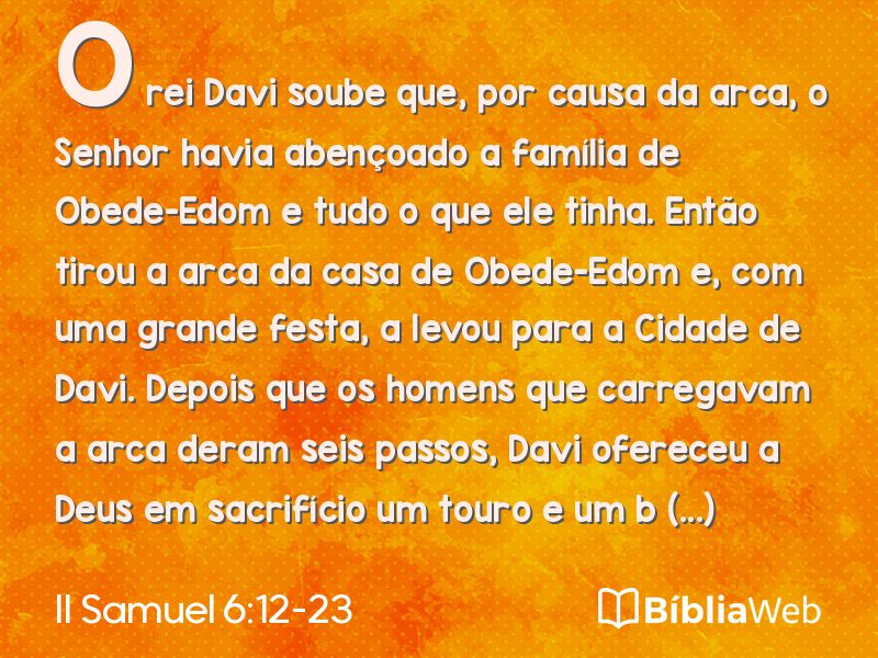 II Samuel 6:12-23 em imagem para compartilhar