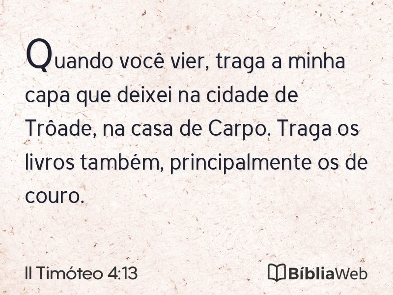 II Timóteo 4:13 em imagem para compartilhar