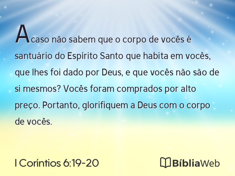 I Coríntios 6:19-20 em imagem para compartilhar