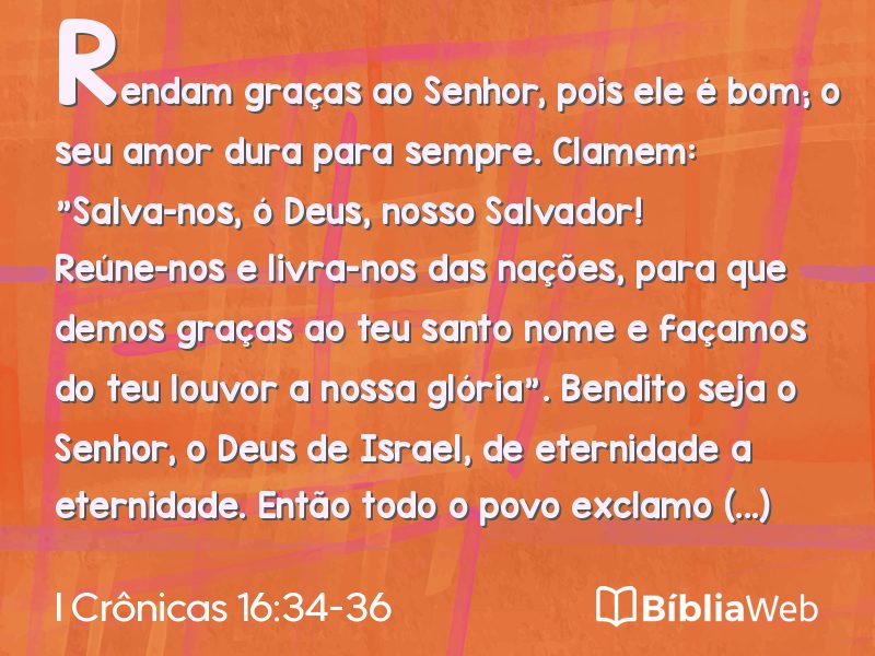 I Crônicas 16:34-36 em imagem para compartilhar