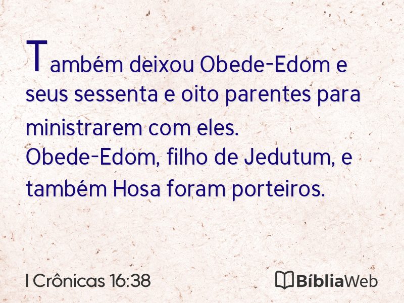 I Crônicas 16:38 em imagem para compartilhar
