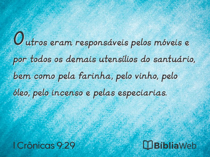 I Crônicas 9:29 em imagem para compartilhar