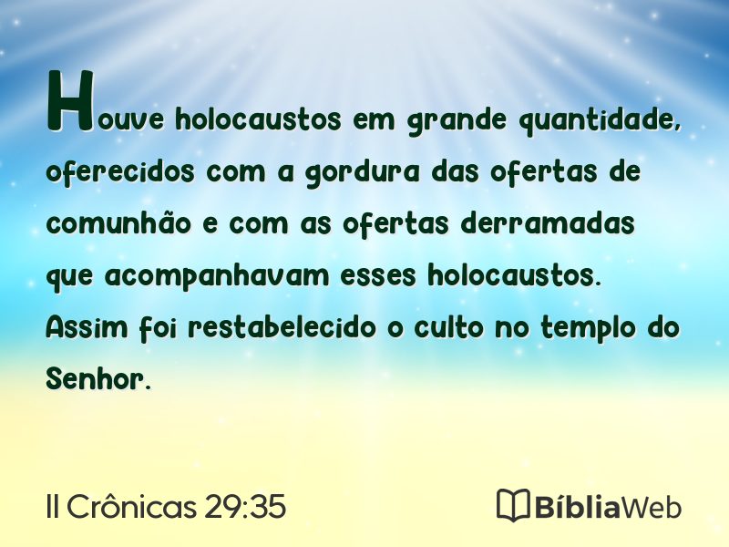 II Crônicas 29:35 em imagem para compartilhar