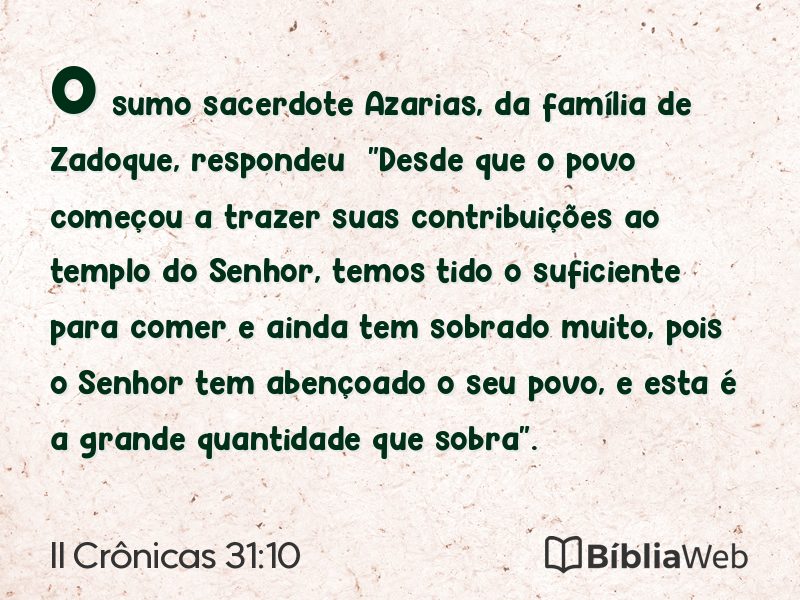 II Crônicas 31:10 em imagem para compartilhar