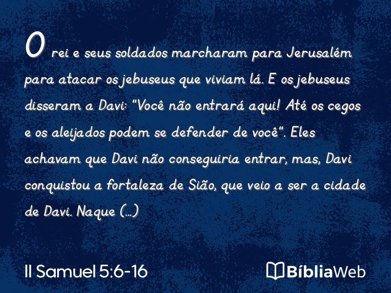 II Samuel 5:6-16 em imagem para compartilhar