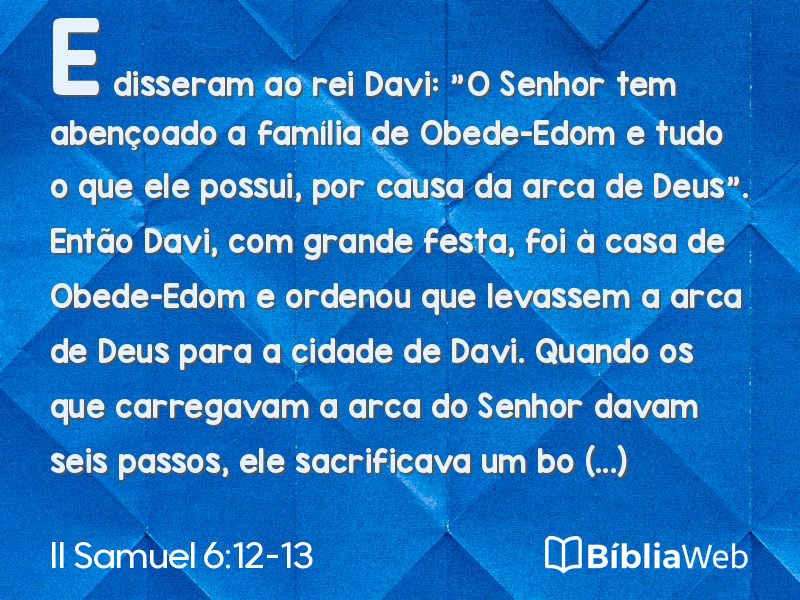 II Samuel 6:12-13 em imagem para compartilhar