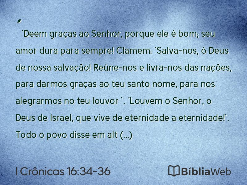 I Crônicas 16:34-36 em imagem para compartilhar
